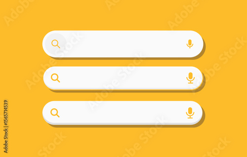 Flat Minimal Search Bar Collection with Microphone Icons on Yellow Background, Editable Vector Elements for Web and Mobile Interface