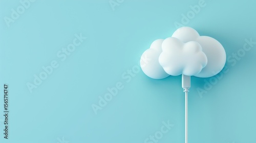 Cloud Computing Concept: White Cloud with USB Cable on Light Blue Background