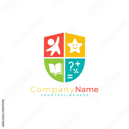 shield logo and kindergarten learning icon, play and learn logo