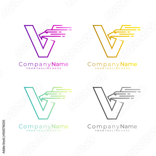 Eagle logo and letter V design combination, express logos, swoosh