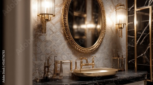 Luxury gold bathroom vanity interior design