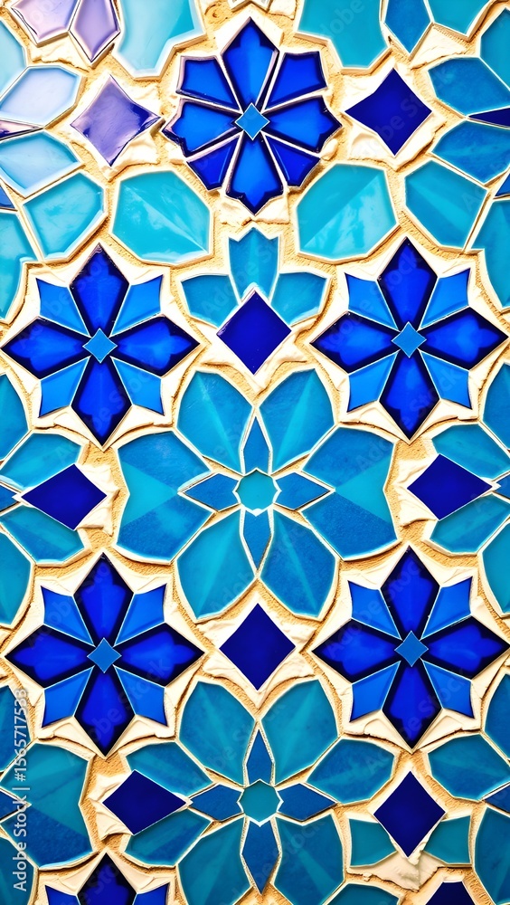 Intricate Blue and White Moroccan Mosaic Tile Pattern, Islamic Art and Culture
Intricate Blue and White Moroccan Mosaic Tile Pattern, Islamic Art and Culture