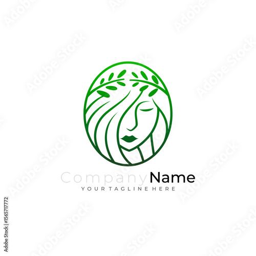 Salon logo, beauty product logo with icon of beautiful woman and long hair