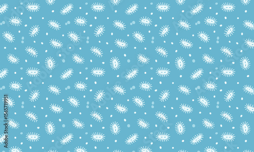 Simple Bacteria and Microbe Pattern - Blue Biology Seamless Background