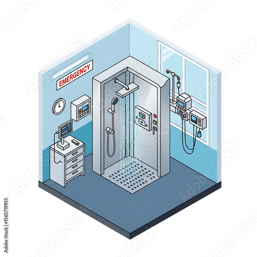 Hospital room with monitors and medical equipment for emergency care.