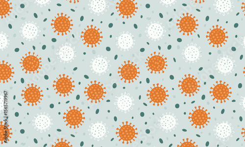 Cartoon Coronavirus Cell Pattern - Abstract Biology Seamless Background