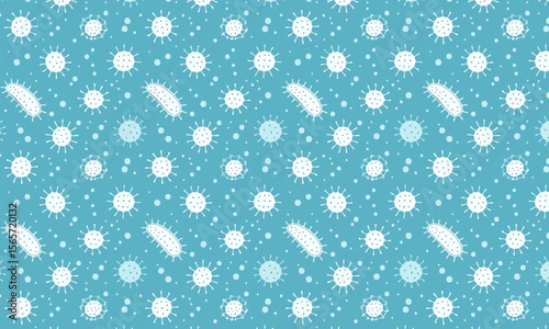 Microscopic Bacteria and Virus Pattern - Blue Biology Seamless Background