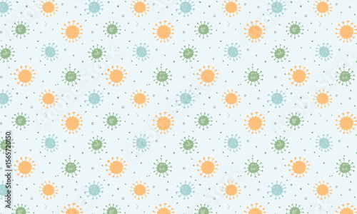 Cute Cartoon Germ and Sun Pattern - Simple Abstract Science Background