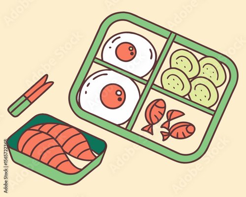 Colorful Bento Box with Sushi, Eggs, and Vegetables for Food Blogs, Healthy Eating Websites, Meal Prep Guides, Nutrition Awareness, and Japanese Cuisine Content  