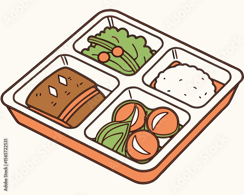 Meal Tray with Rice, Vegetables, and Dessert for Healthy Eating Blogs, Meal Prep Websites, Nutrition Articles, and Educational Content  