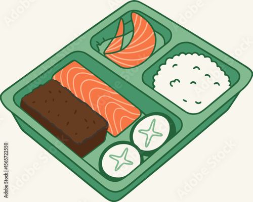 Bento Box with Salmon, Rice, and Vegetables for Culinary Blogs, Meal Prep Guides, Healthy Eating Websites, and Nutritional Education Content  