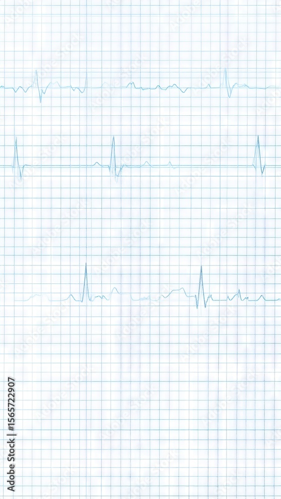 Soft Focus Medical Chart Grid Displaying ECG Waveform Overlay In Blue Tones Soft Focus Medical Chart Grid Displaying ECG Waveform Overlay In Blue Tones