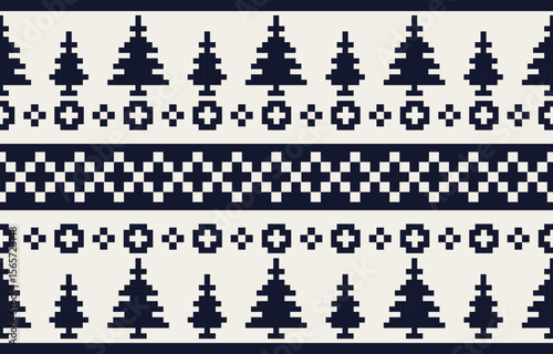 Christmas and New Year green and white seamless pattern, fairytale pixel pattern in white and green with Nordic snowflakes for winter hats, ugly sweaters, jumpers. wallpaper, paper or other design