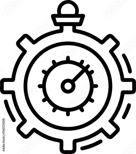 An outline icon stopwatch with gears with white background.