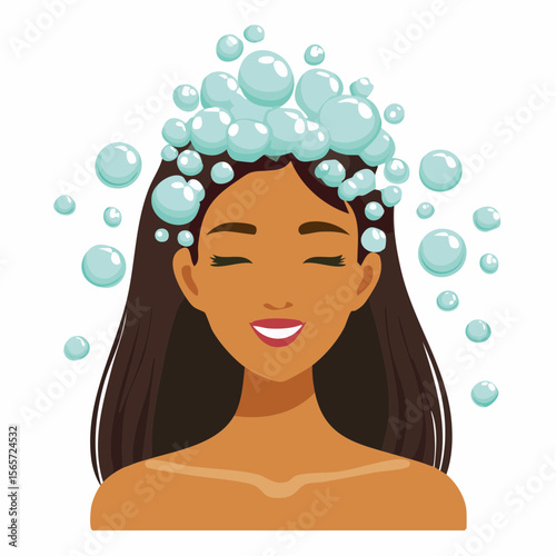 woman's head is being shampooed and there is soap suds flat simple isolated
