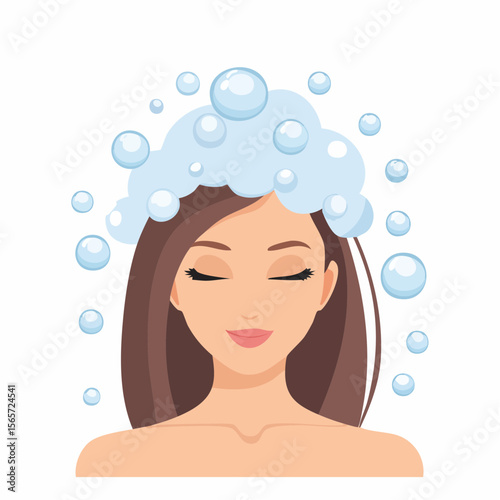 woman's head is being shampooed and there is soap suds flat simple isolated