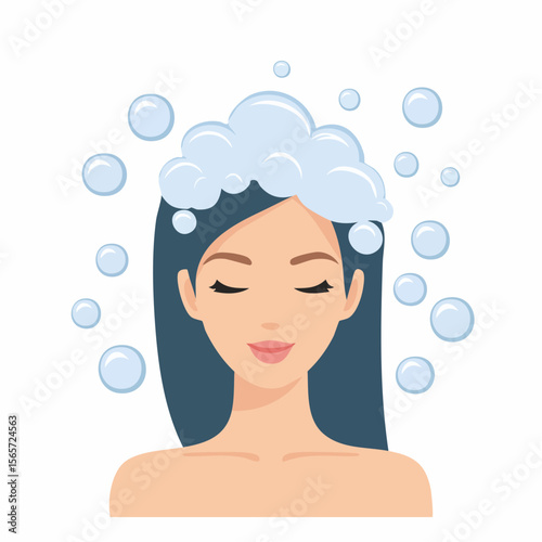 woman's head is being shampooed and there is soap suds flat simple isolated