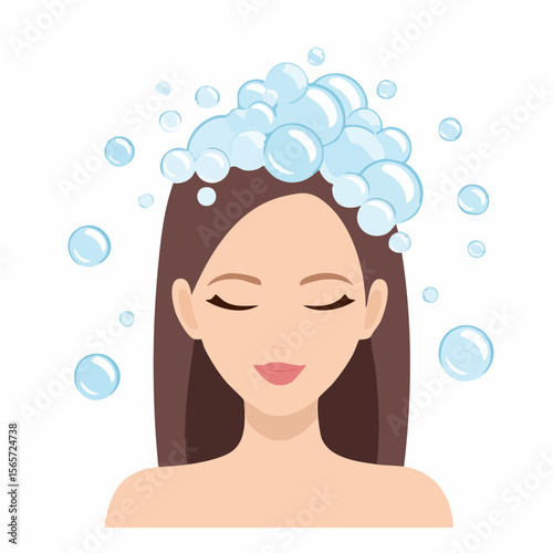 woman's head is being shampooed and there is soap suds flat simple isolated