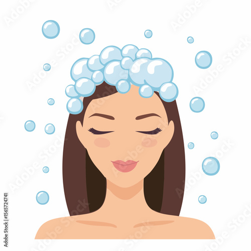 woman's head is being shampooed and there is soap suds flat simple isolated