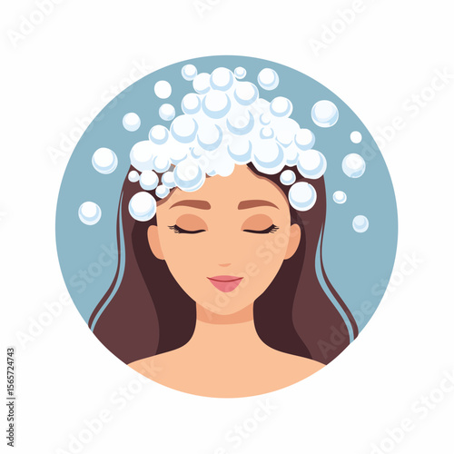 woman's head is being shampooed and there is soap suds flat simple isolated