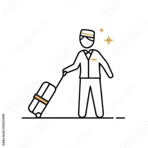 Hotel staff handling luggage with a smile in minimalist style  
