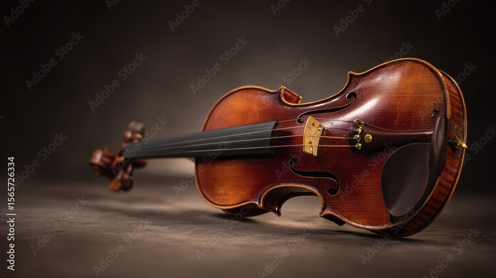 Fototapeta premium Classic Violin Close-Up: Vintage Woodcraft & Musical Artistry