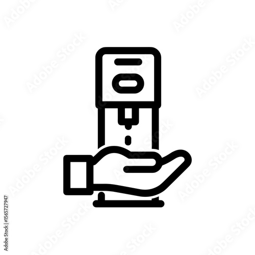 Hand sanitizer dispenser icon with hand under drop
