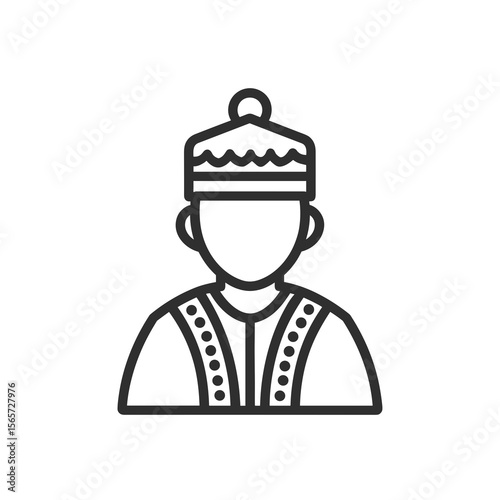 Man wearing traditional ethnic hat and outfit line icon

