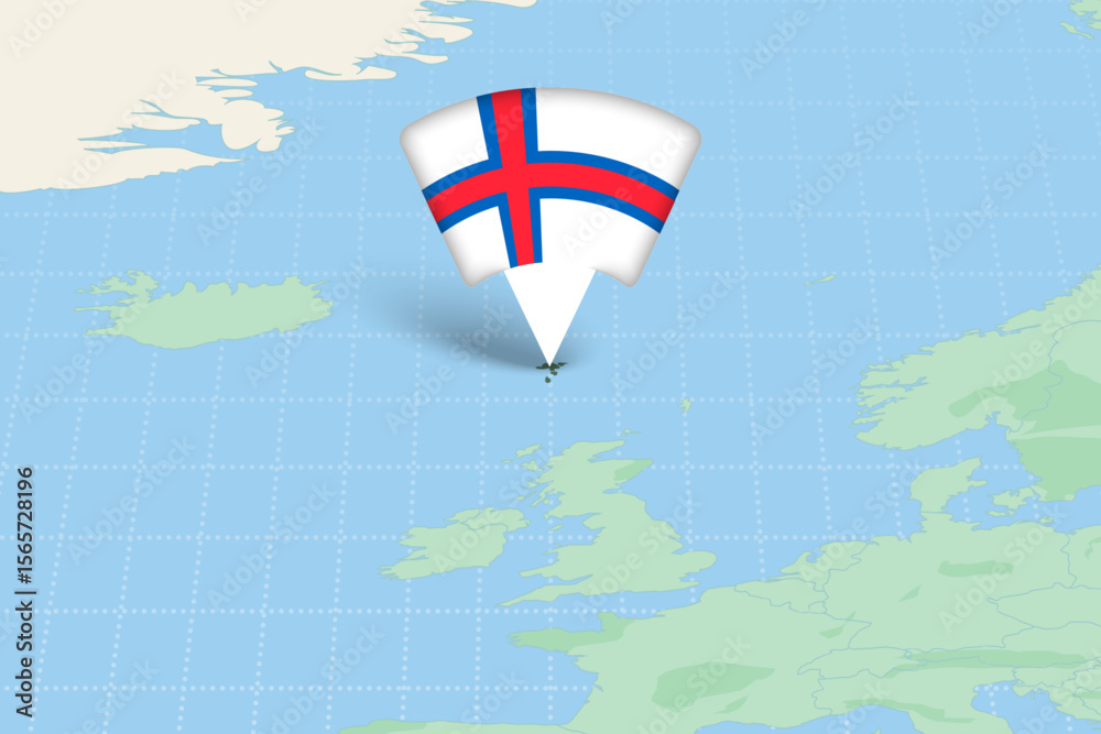 Naklejka premium Faroe Islands Highlighted on Europe Map with Flag Icon.