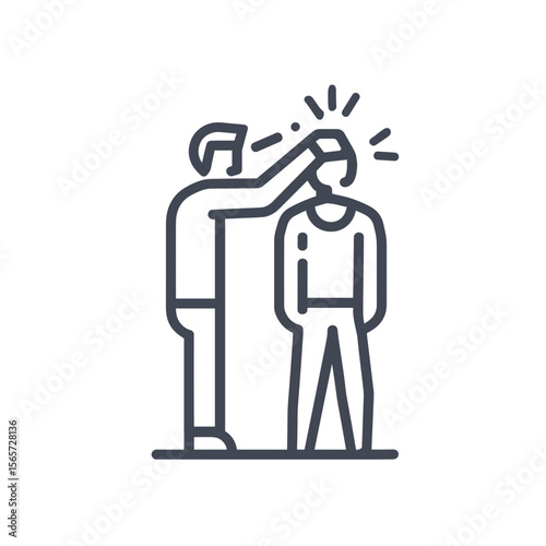 Person blessing another with hand over head outline icon
