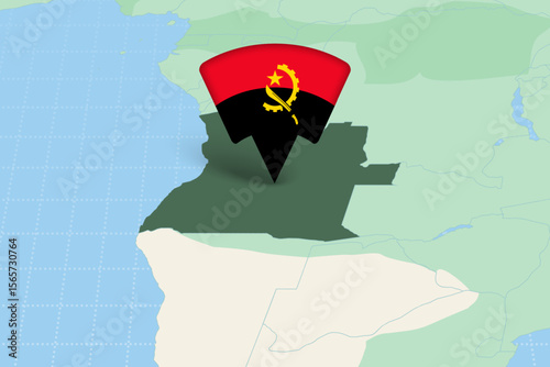 Angola Location Highlighted on African Map with Flag Icon.