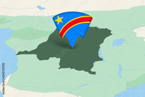 DR Congo Location Highlighted on African Map with Flag Icon.