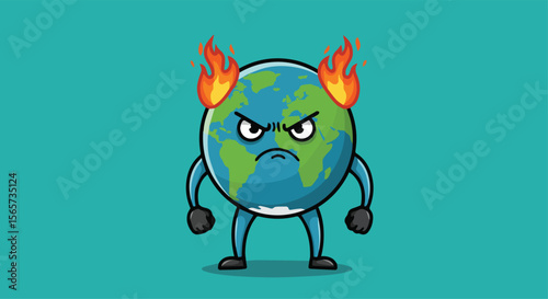 Angry Earth on Fire, Global Warming Concept

