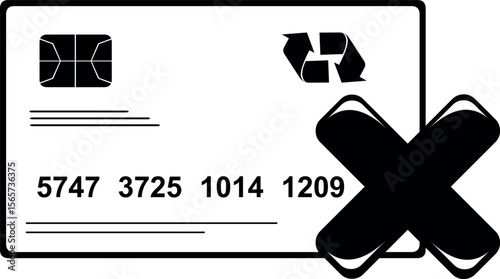 vector illustration drawing black and white icon credit or debit card payment rejected concept