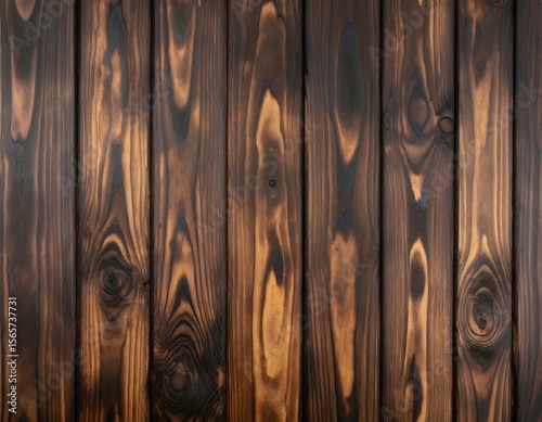 Dark burnt wood panel texture background with natural grain.