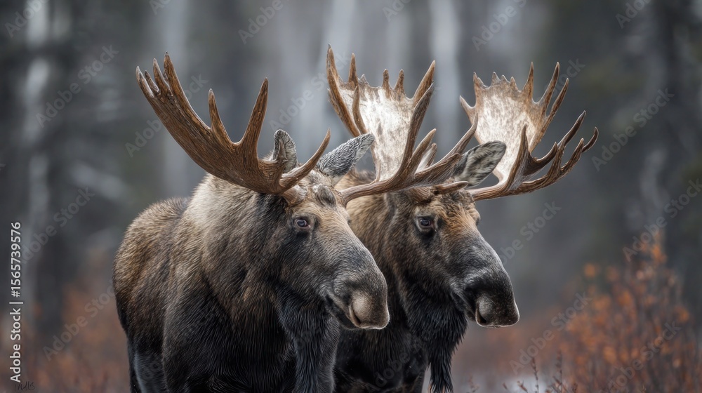 Obraz premium Moose in forest nature photography