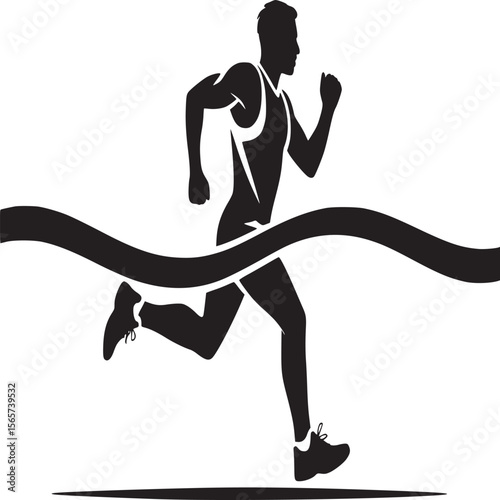 Silhouette of a runner crossing the finish line in a race against a white background vector image
