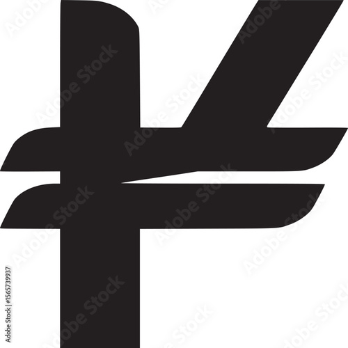 A stylized black logo featuring a combination of geometric shapes on a clean white background design element