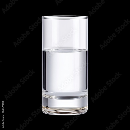 Clear Glass with Still Water on Black Background for Beverage Photography