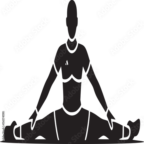 Silhouette of person in sportswear doing a straddle split on a light gray background in a flat style