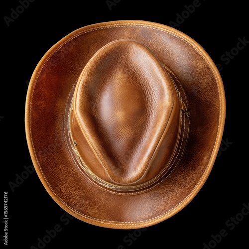 Brown Leather Cowboy Hat Isolated on Black Background