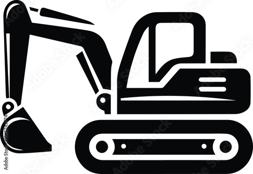Construction excavator silhouette – heavy machinery vector icon on white background