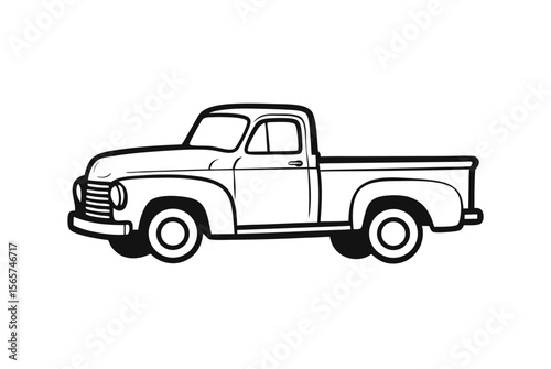 Vintage vector illustration of an isolated classic old pickup truck