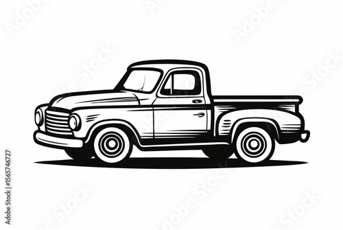 Old retro classic pickup truck vector illustration isolated on white