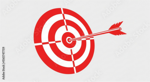 Red arrow hitting the bullseye of a target, symbolizing accuracy and achievement of goals.