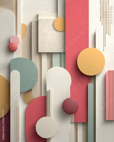Minimal abstract design featuring soft geometric shapes and pastel tones with flat desk-inspired texture, airy shadows, and calm negative space balance