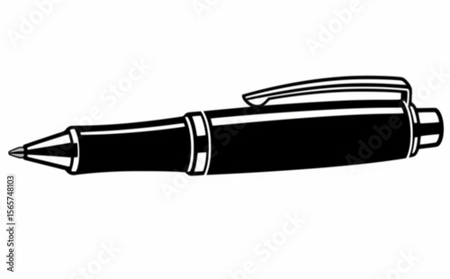 Simple black and white illustration of a ballpoint pen.