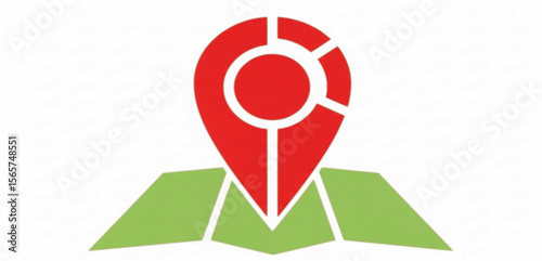 Red location pin on a green map, symbolizing navigation, discovery, or place finding.