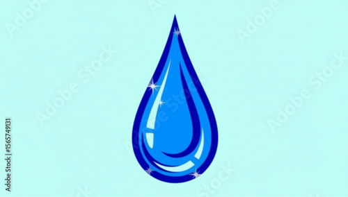 A single, stylized teardrop of water, glistening and blue, against a light blue background.