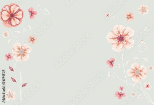 Whimsical vintage hand-drawn floral & heart illustrations in pastel tones, perfect for wedding stationery, vintage, aesthetic